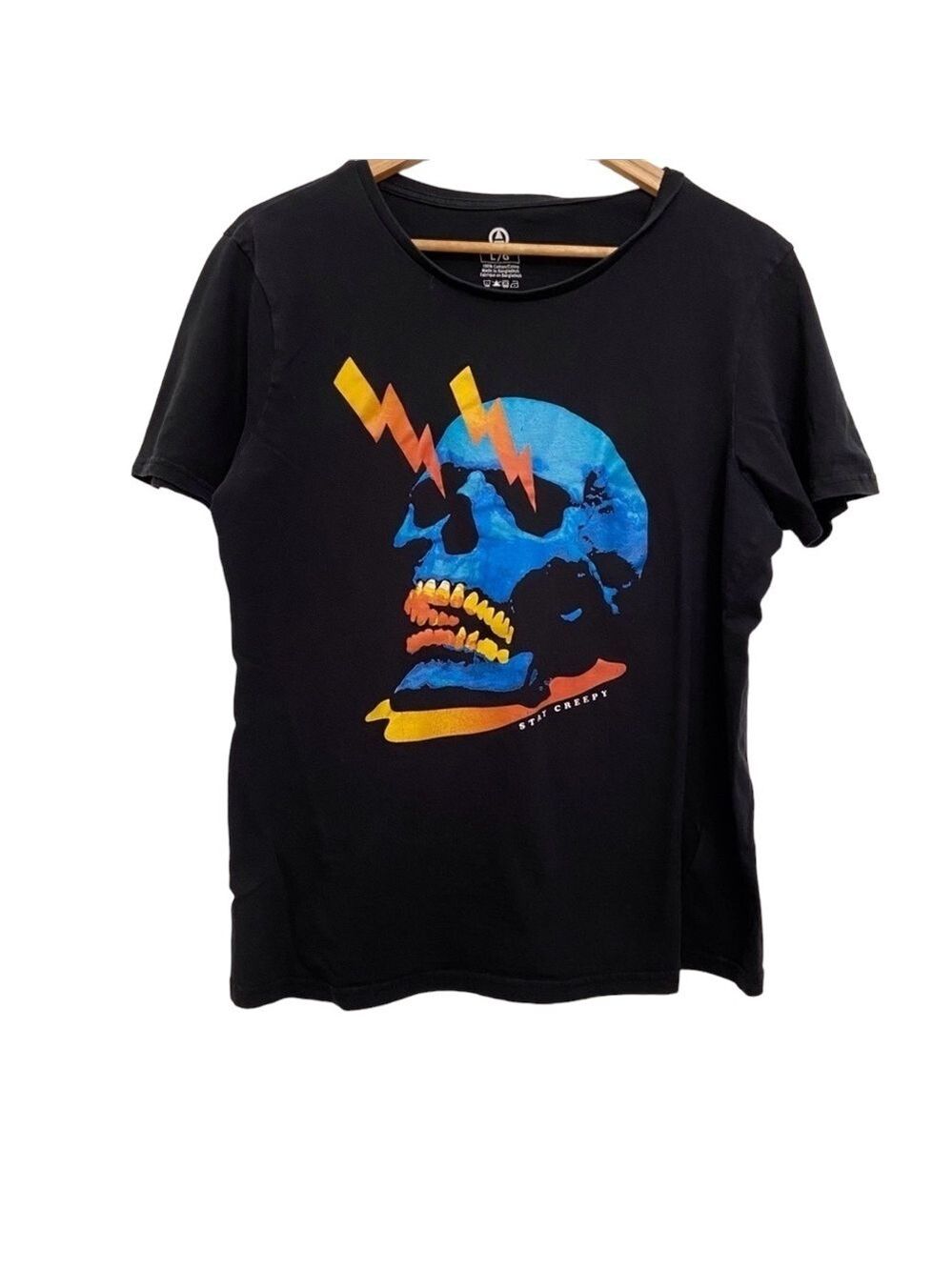 STAY creepy skull head t-shirt black blue 100% cotton tee